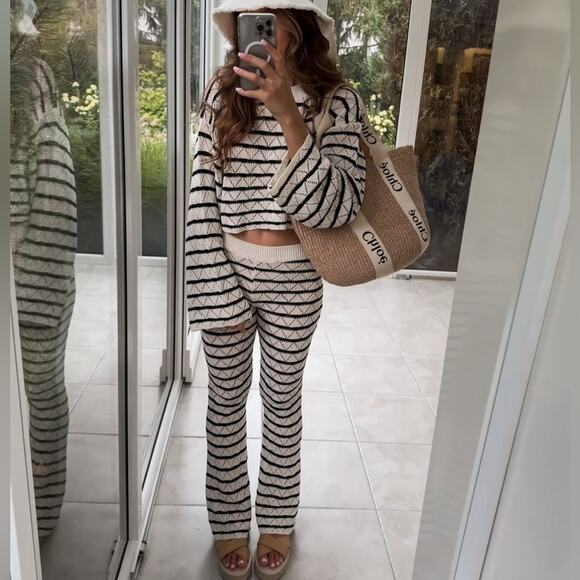 ZARA BLOGGER FAVORITE STRIPED CROCHET PANTS STRIPED - Picture 1 of 13